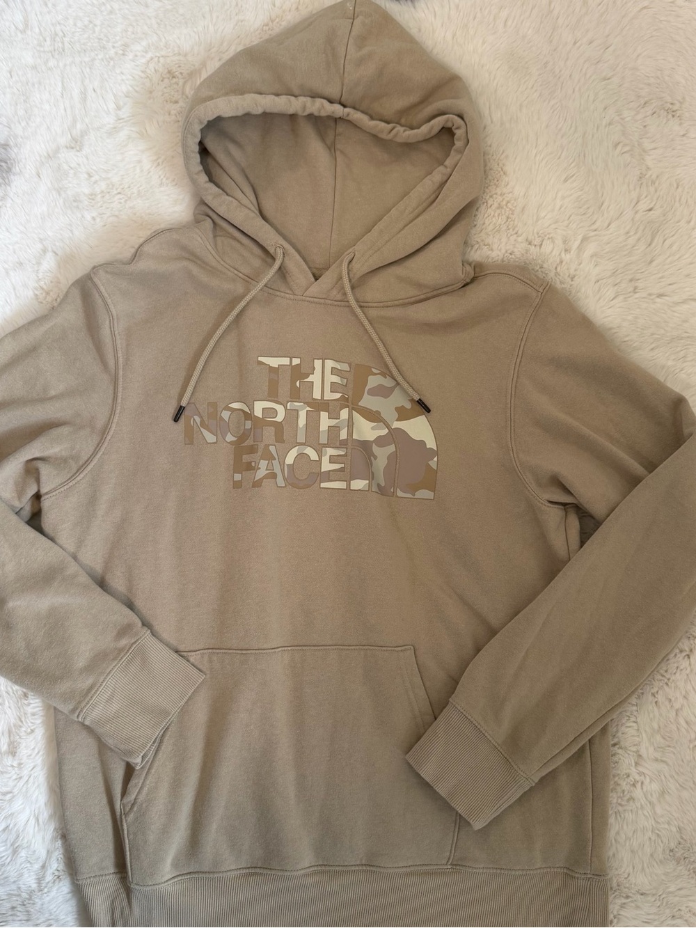 The North Face Men’s Taupe Crewneck Hoodie with Camouflage Logo